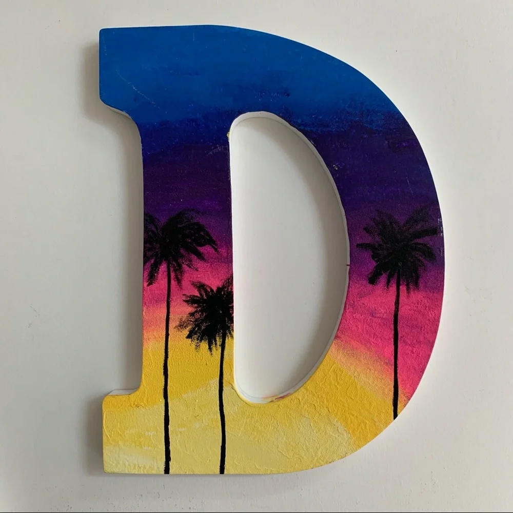 AGD Alpha Gamma Delta sorority sunset  and palm trees hand painted wall art
